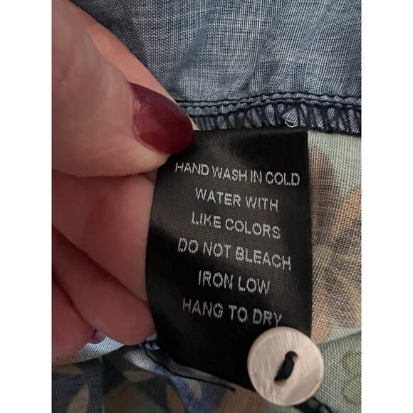 LUXXEL Navy Floral Puff Sleeve Button Front Tiered Maxi Dress Sz M NWT - Picture 14 of 16